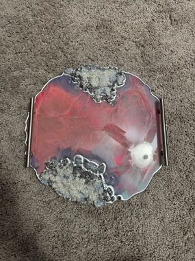 Handmade Elegant Pink and Silver Decorative ResinTray